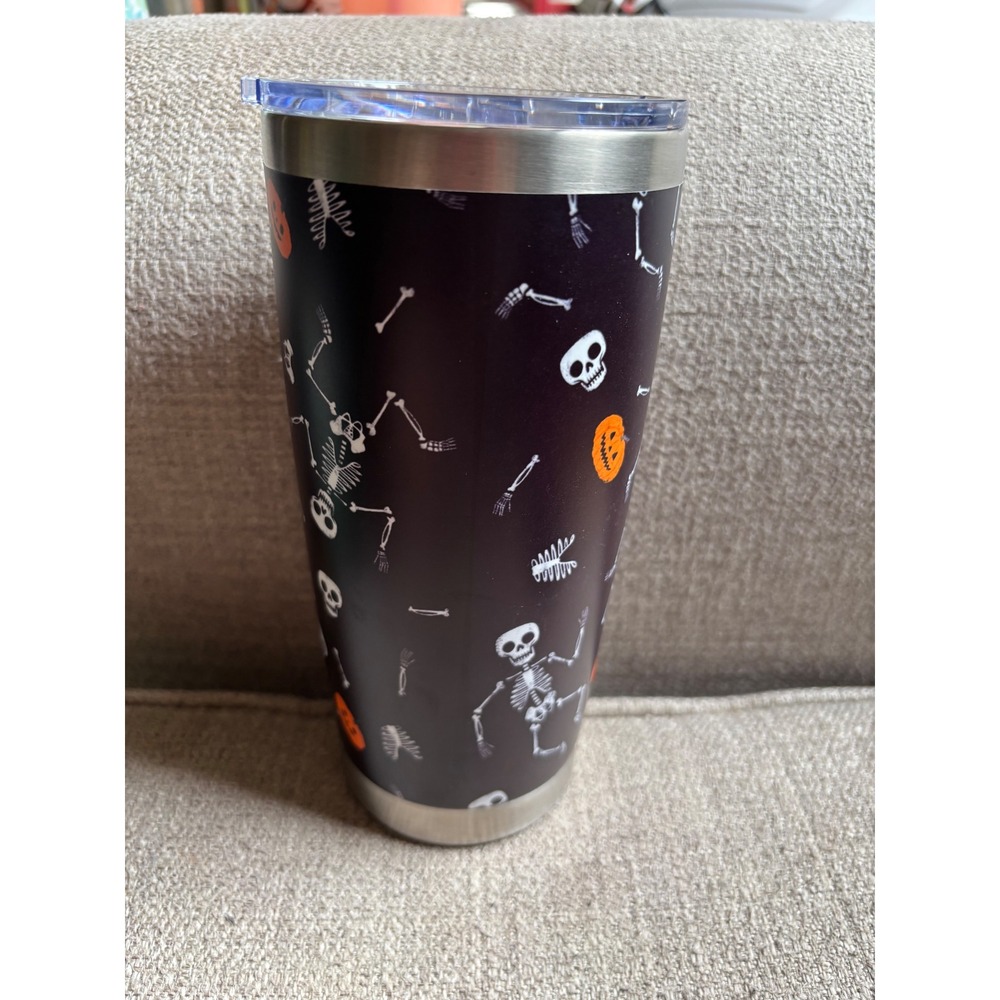 Halloween Skeleton Jack-O-Lantern Stainless Steel 20oz Tumbler with Lid Black